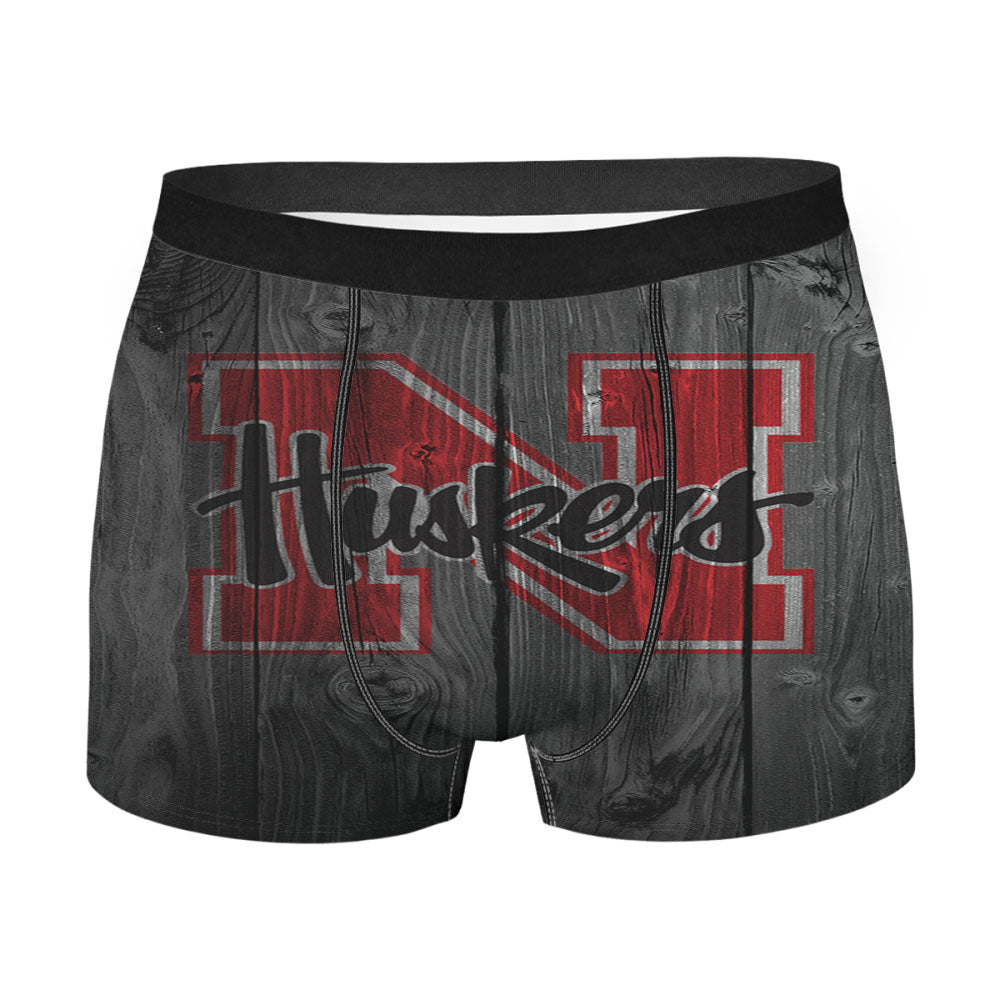 Nebraska Corn Huskers Nfl Logo Dark Wood Wallpaper Men'S Boxer Briefs