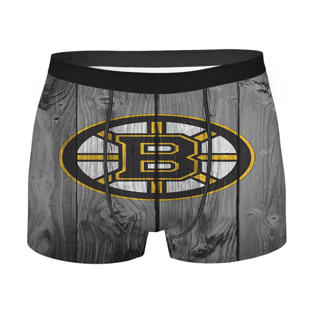 New Boston Bruins Logo Dark Wood Wallpaper Men'S Boxer Briefs