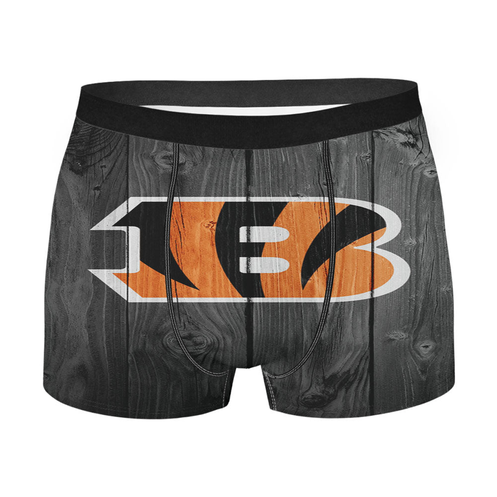 New Cincinnati Bengals Nfl Logo Dark Wood Wallpaper Men'S Boxer Briefs