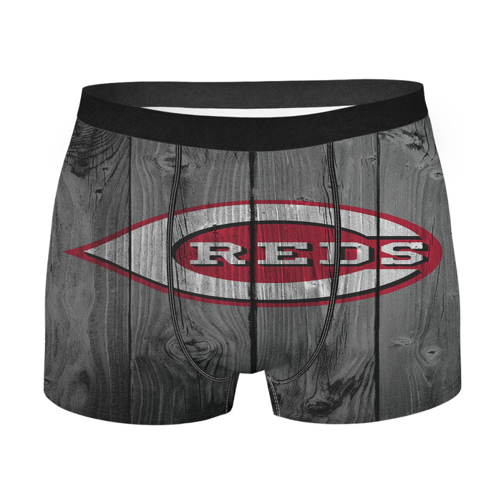 New Cincinnati Reds Mlb Logo Dark Wood Wallpaper Men'S Boxer Briefs