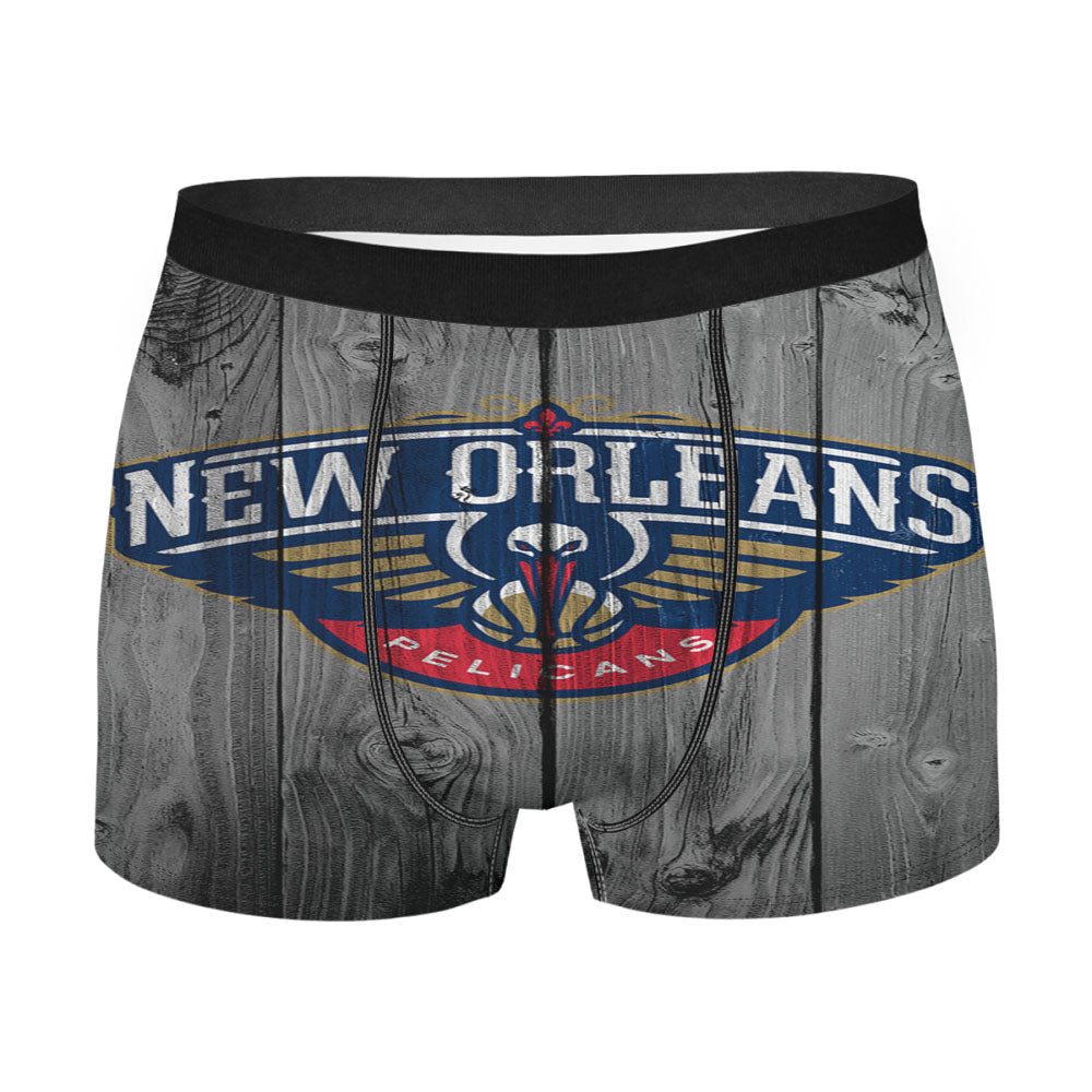 New Orleans Pelican Nba Logo Dark Wood Wallpaper Men'S Boxer Briefs