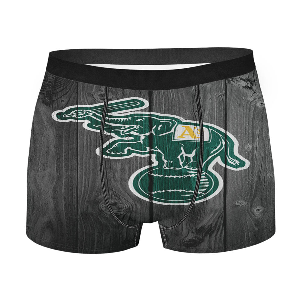 Oakland Athletics Mlb Logo Dark Wood Wallpaper Men'S Boxer Briefs