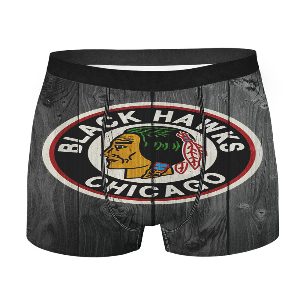 Old Chicago Blackhawks Nhl Logo Dark Wood Wallpaper Men'S Boxer Briefs