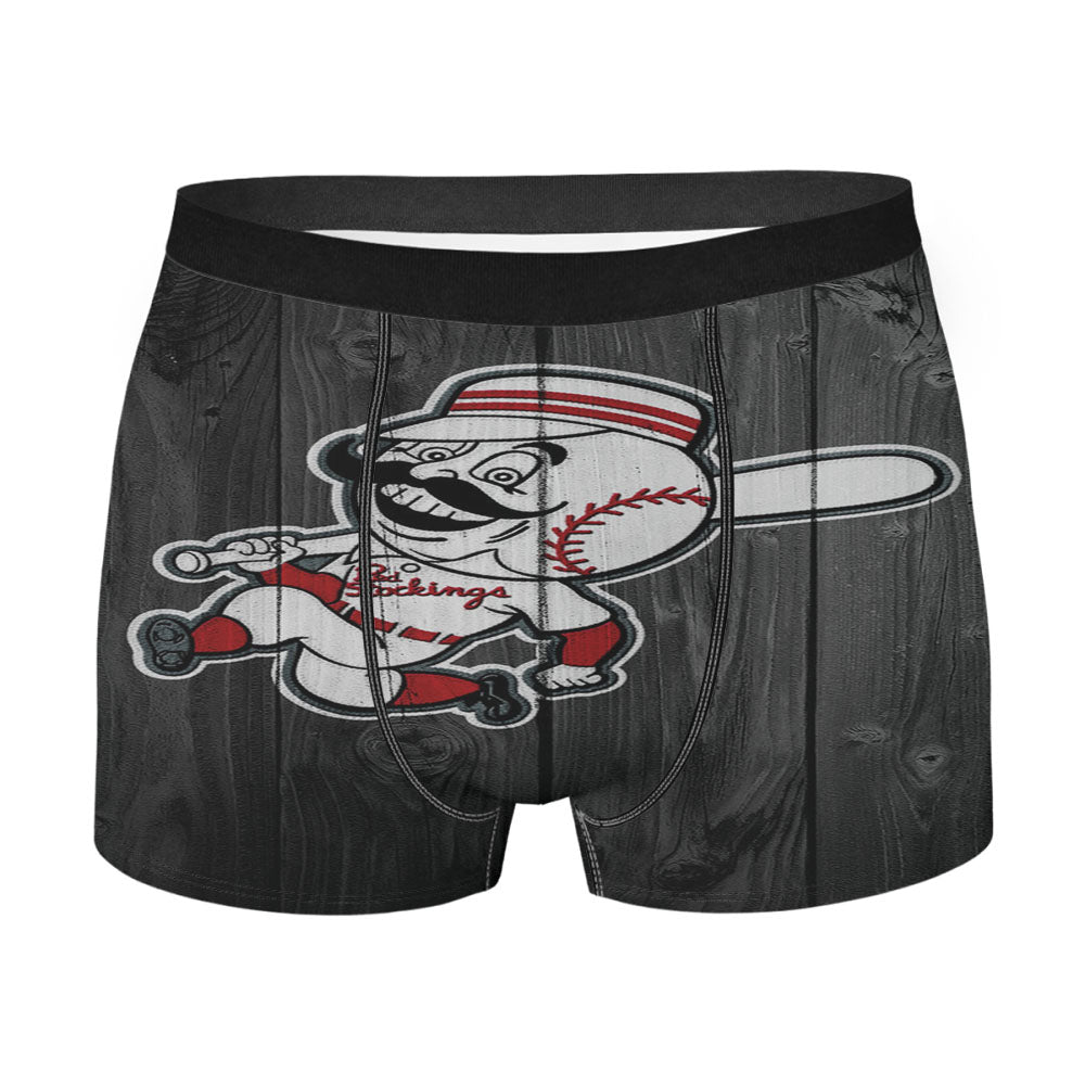 Old Cincinnati Redlegs Mlb Logo Dark Wood Wallpaper Men'S Boxer Briefs