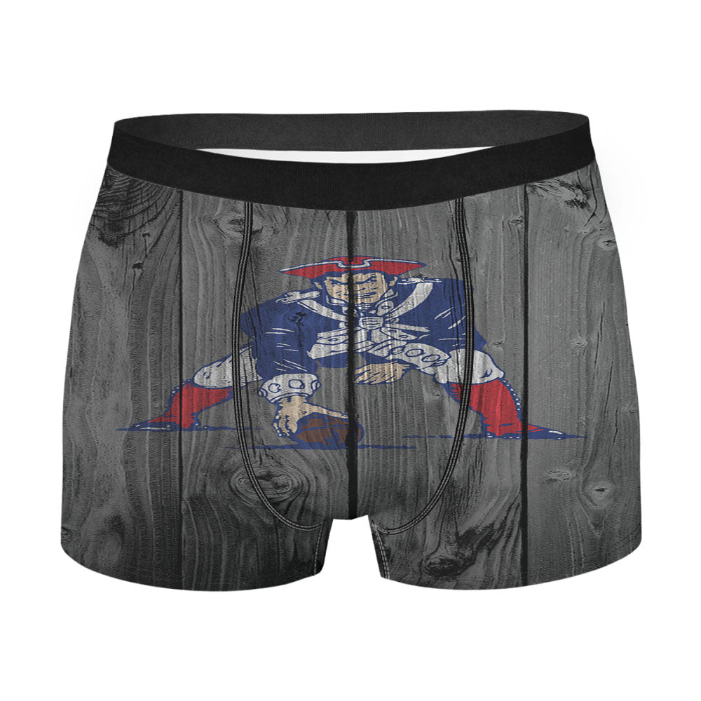 Old England Patriots Nfl Logo Dark Wood Wallpaper Men'S Boxer Briefs