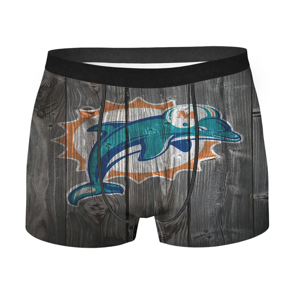 Old Miami Dolphins Nfl Logo Dark Wood Wallpaper Men'S Boxer Briefs