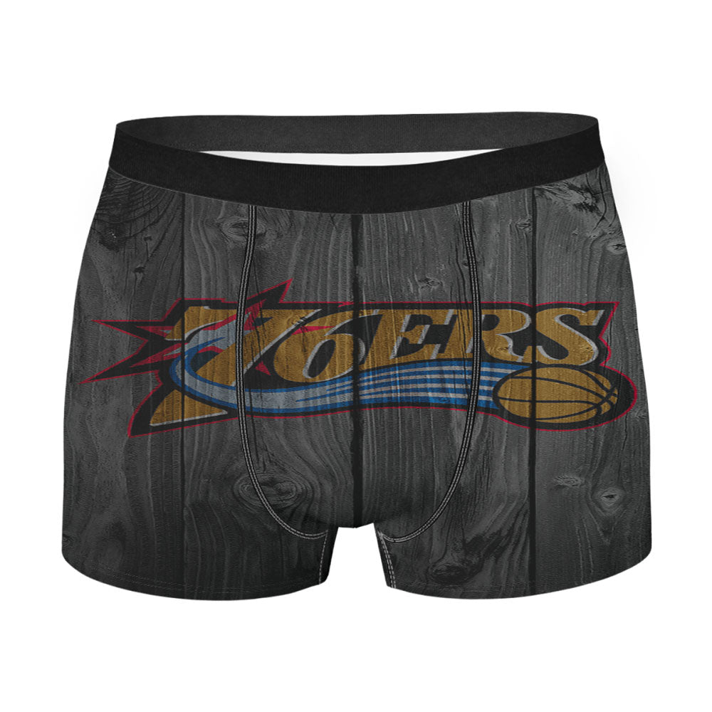Old Nba Philadelphia 76Ers Logo Dark Wood Wallpaper Men'S Boxer Briefs