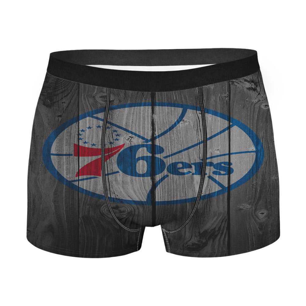 Philadelphia 76Ers Nba Logo Dark Wood Wallpaper Men'S Boxer Briefs