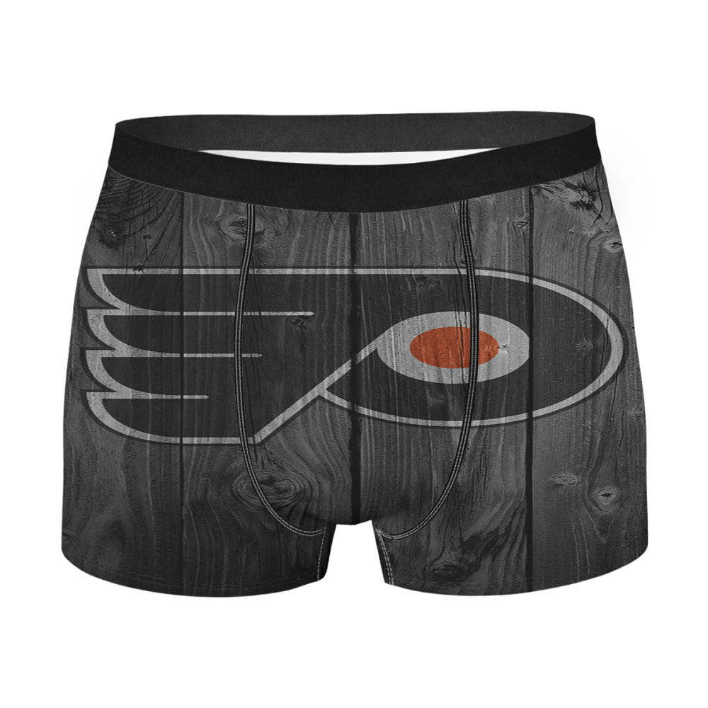 Philadelphia Flyers Nhl Logo Dark Wood Wallpaper Men'S Boxer Briefs