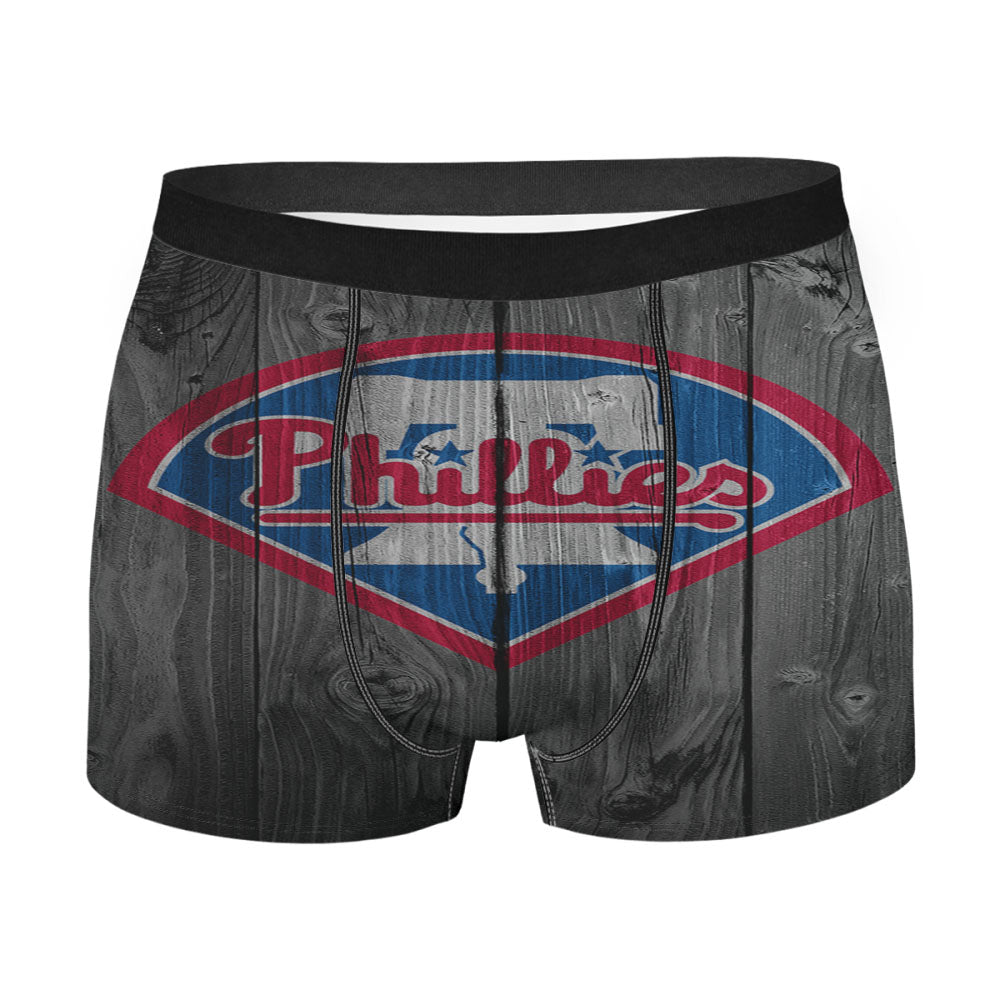 Philadelphia Phillies Mlb Logo Dark Wood Wallpaper Men'S Boxer Briefs