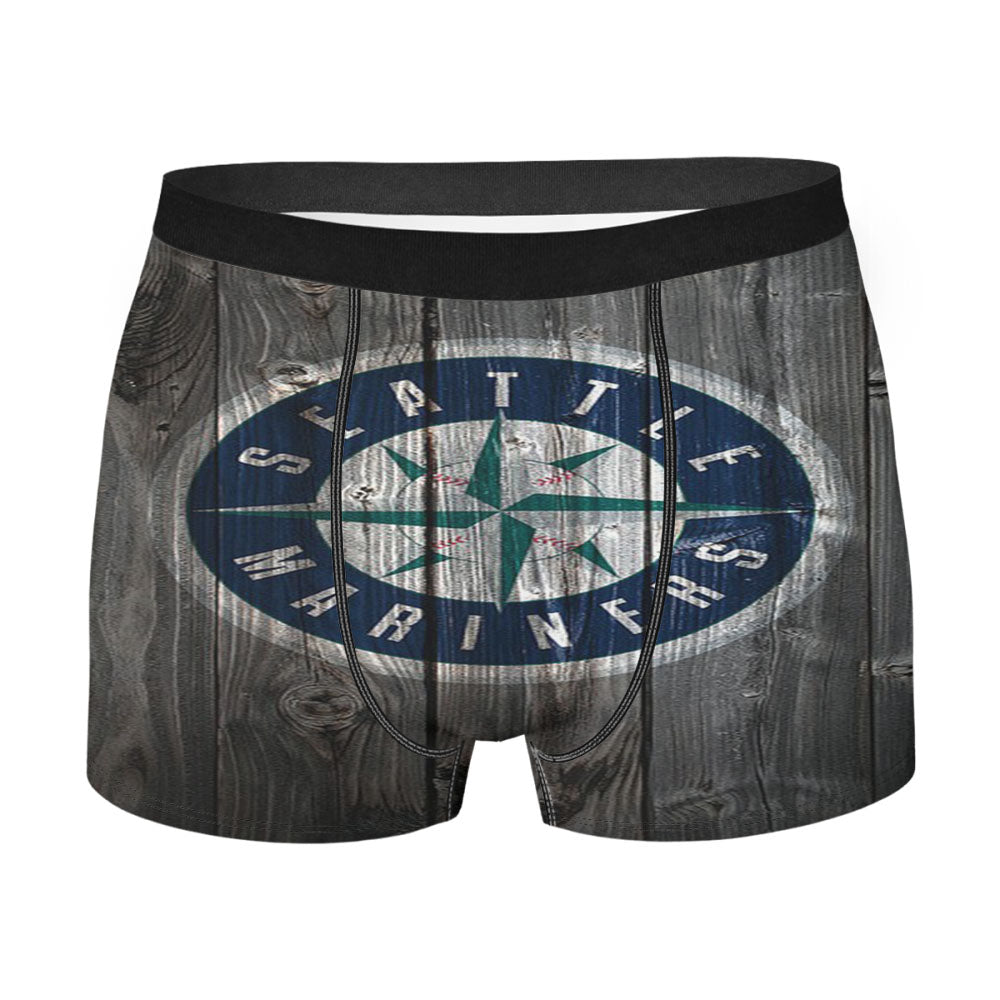 Seattle Mariners Mlb Logo Dark Wood Wallpaper Men'S Boxer Briefs