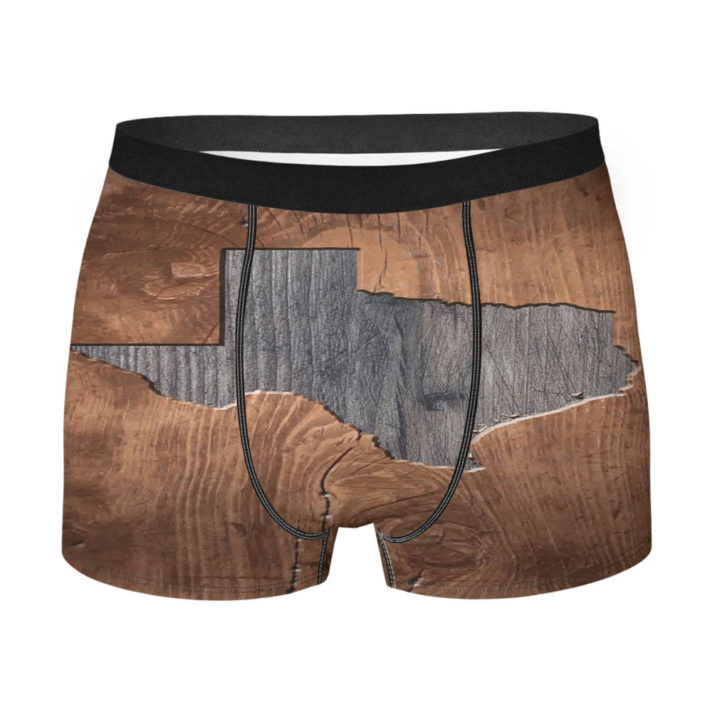 Texas States Map Two Tone Wood Texture Men'S Boxer Briefs