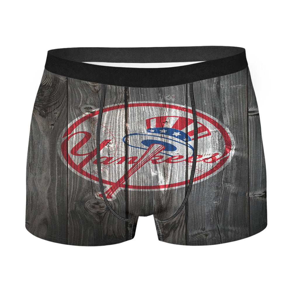 The New York Yankees Mlb Logo Dark Wood Wallpaper Men'S Boxer Briefs
