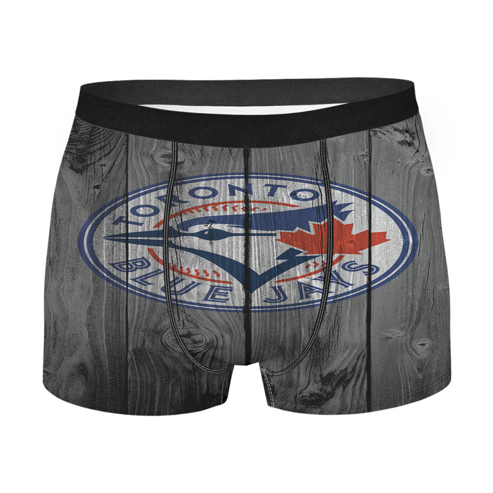 Toronto Blue Jays Mlb Logo Dark Wood Wallpaper Men'S Boxer Briefs