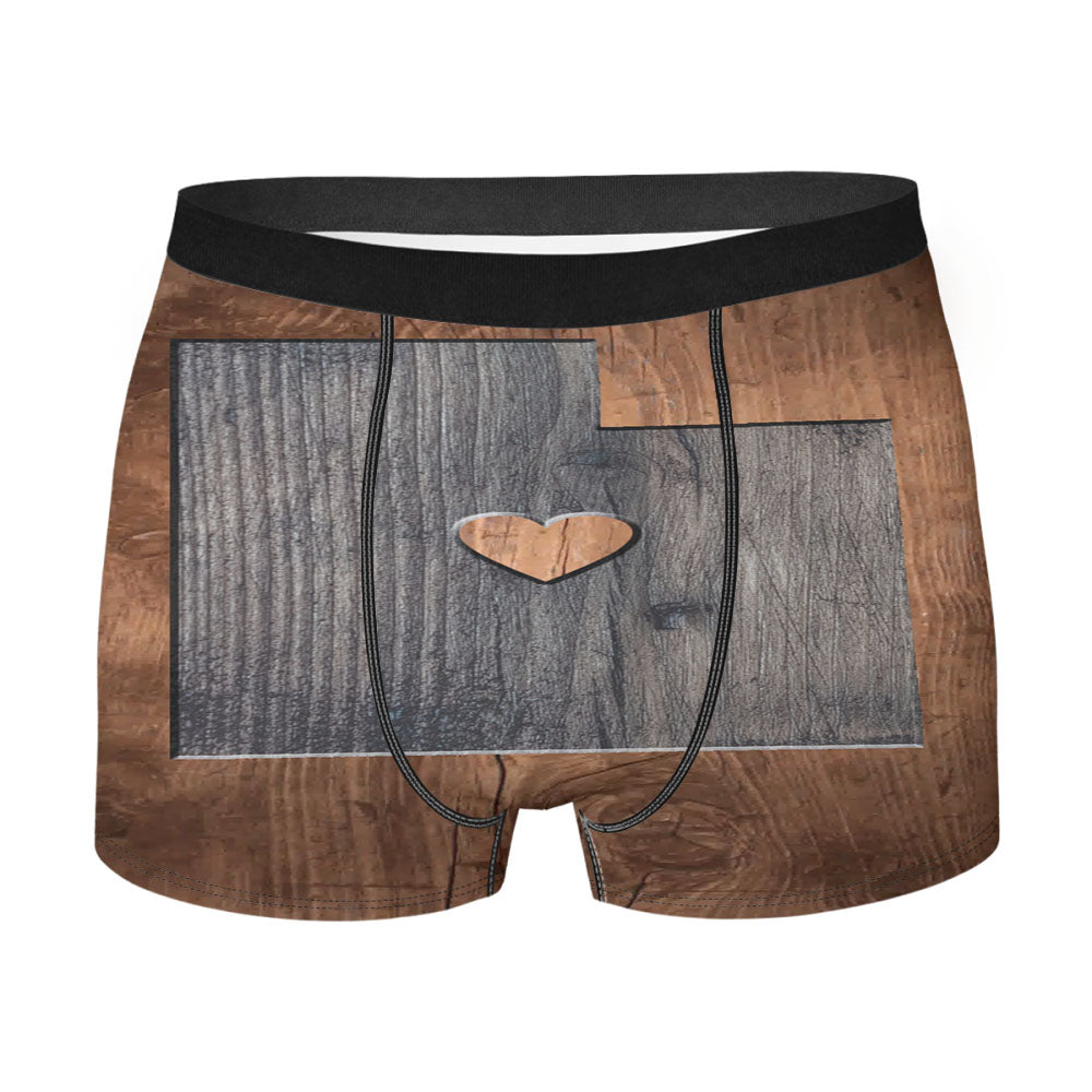 Utah States Map Two Tone Wood Texture Men'S Boxer Briefs