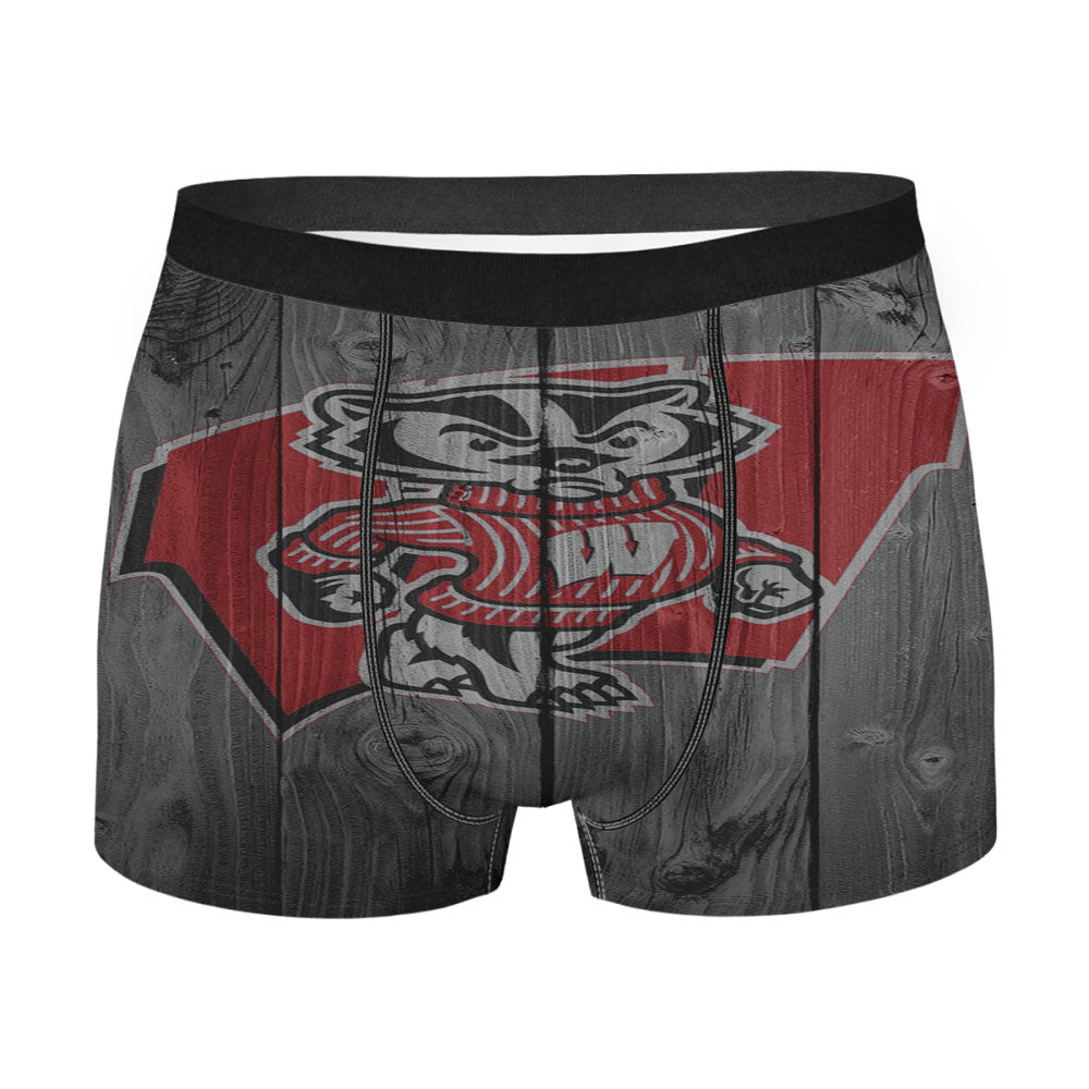 Wisconsin Badgers Bucky Logo Dark Wood Wallpaper Men'S Boxer Briefs