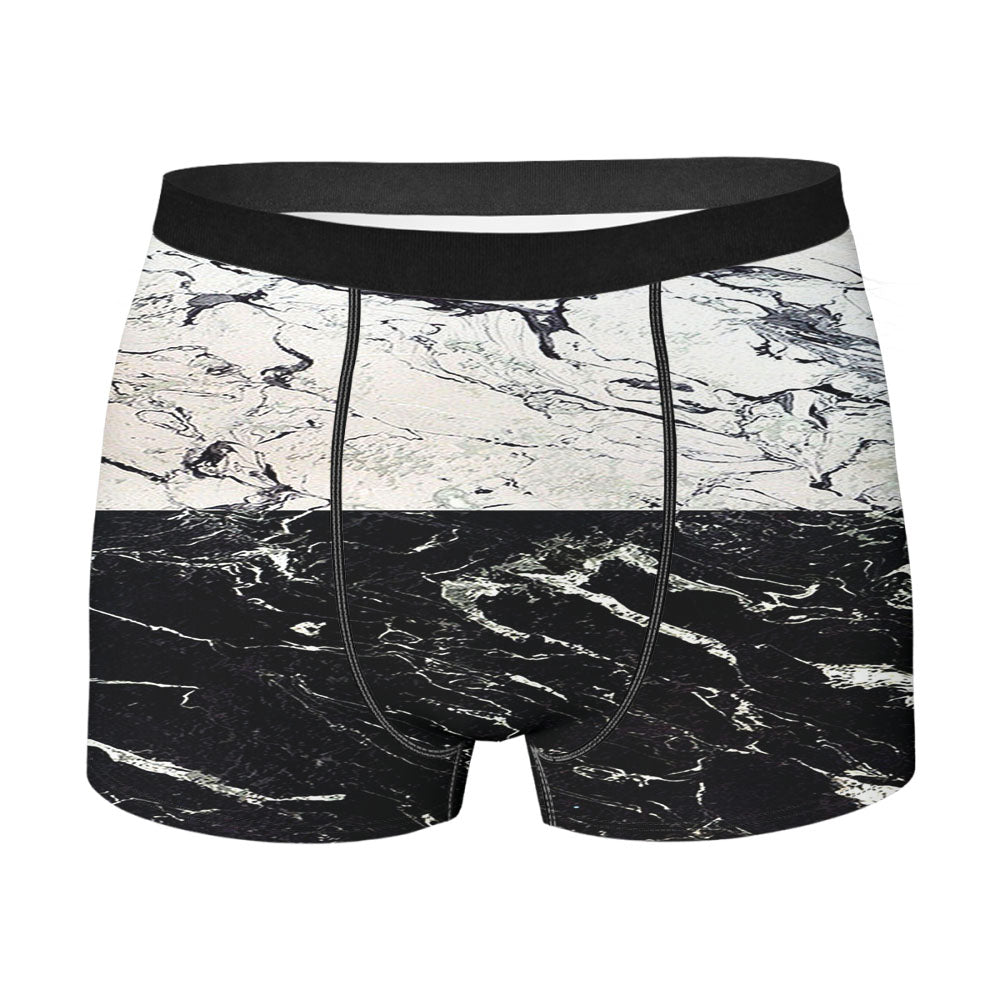 Cracked White X Black Marble Split Men'S Boxer Briefs