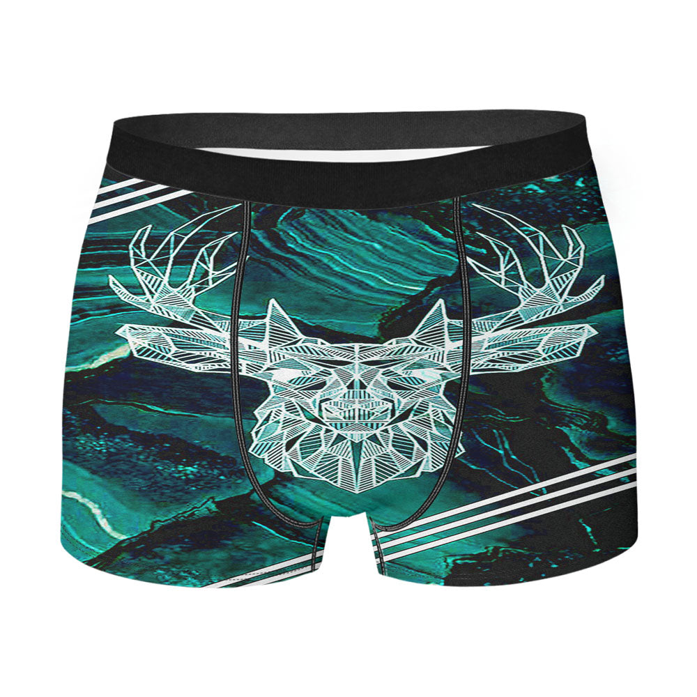 Dark Green X Black Marble Deer X White Stripes Men'S Boxer Briefs
