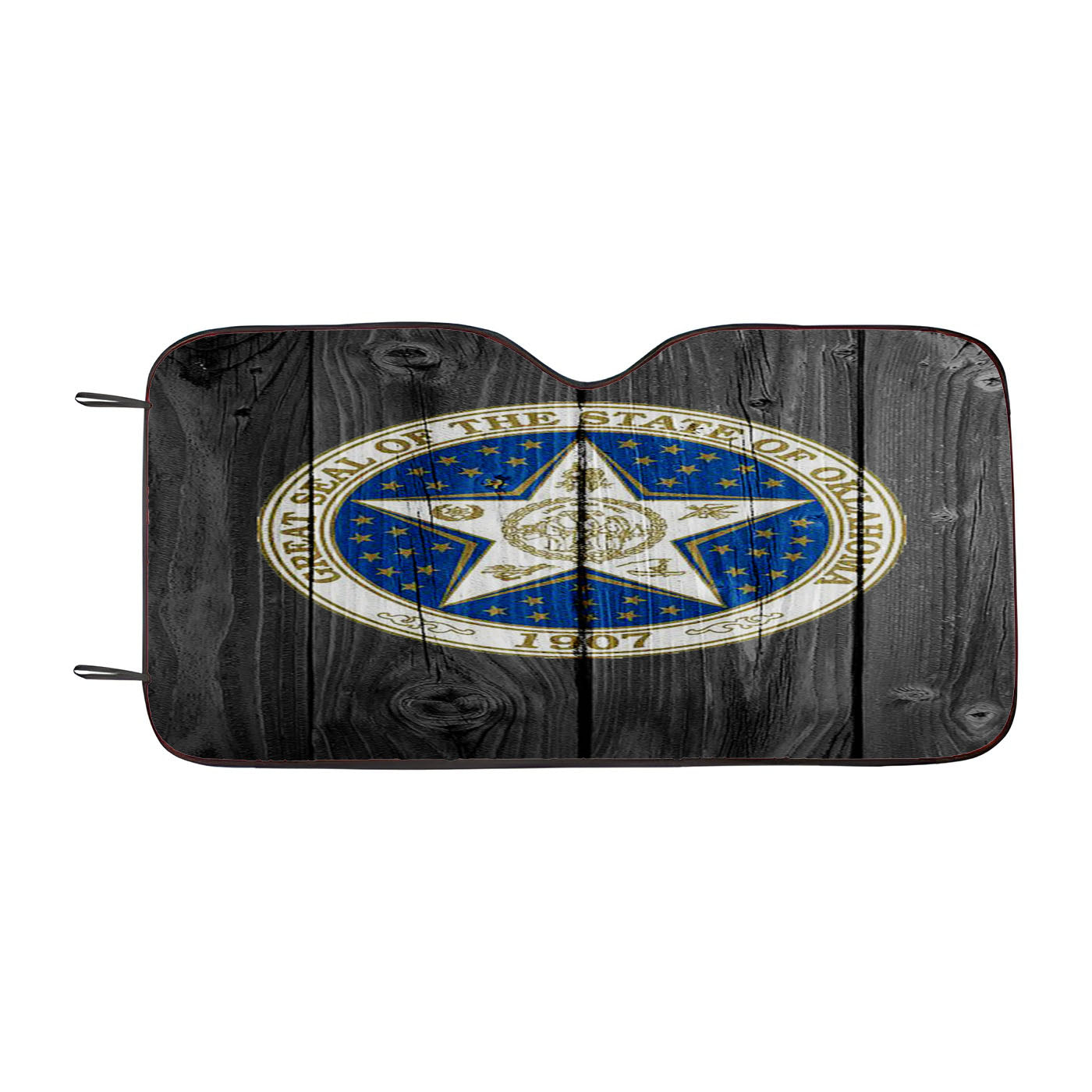Great Seal Of The State Of Oklahoma Logo Dark Wood Wallpaper Car Auto Sun Shade Windshield Cover
