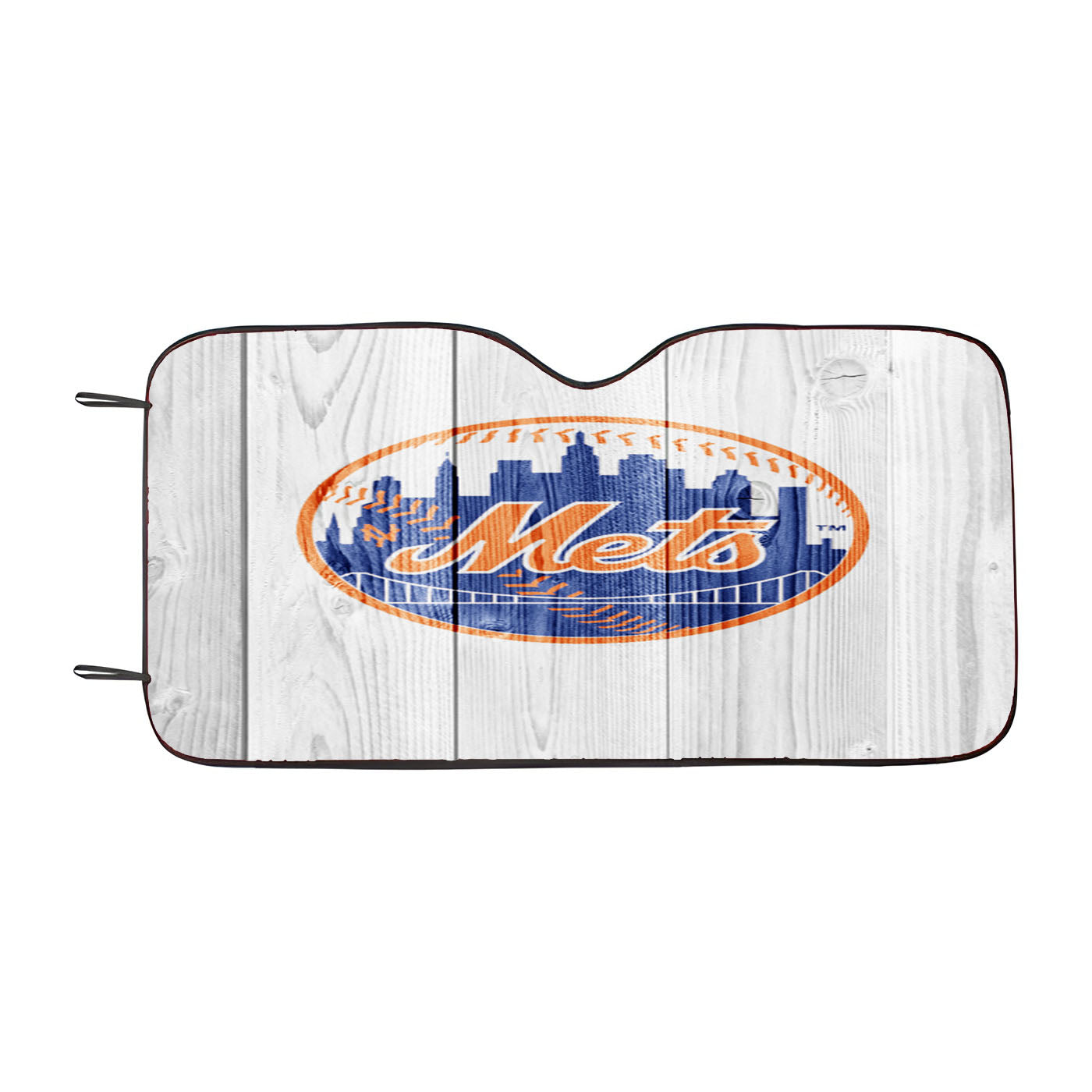 New York Mets Mlb Logo White Wood Wallpaper Car Auto Sun Shade Windshield Cover