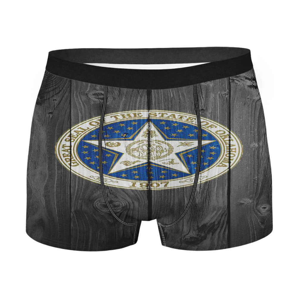 Great Seal Of The State Of Oklahoma Logo Dark Wood Wallpaper Men'S Boxer Briefs