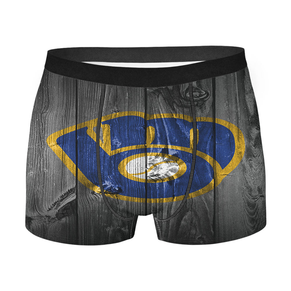 New Milwaukee Brewers Mlb Logo Dark Wood Wallpaper Men'S Boxer Briefs