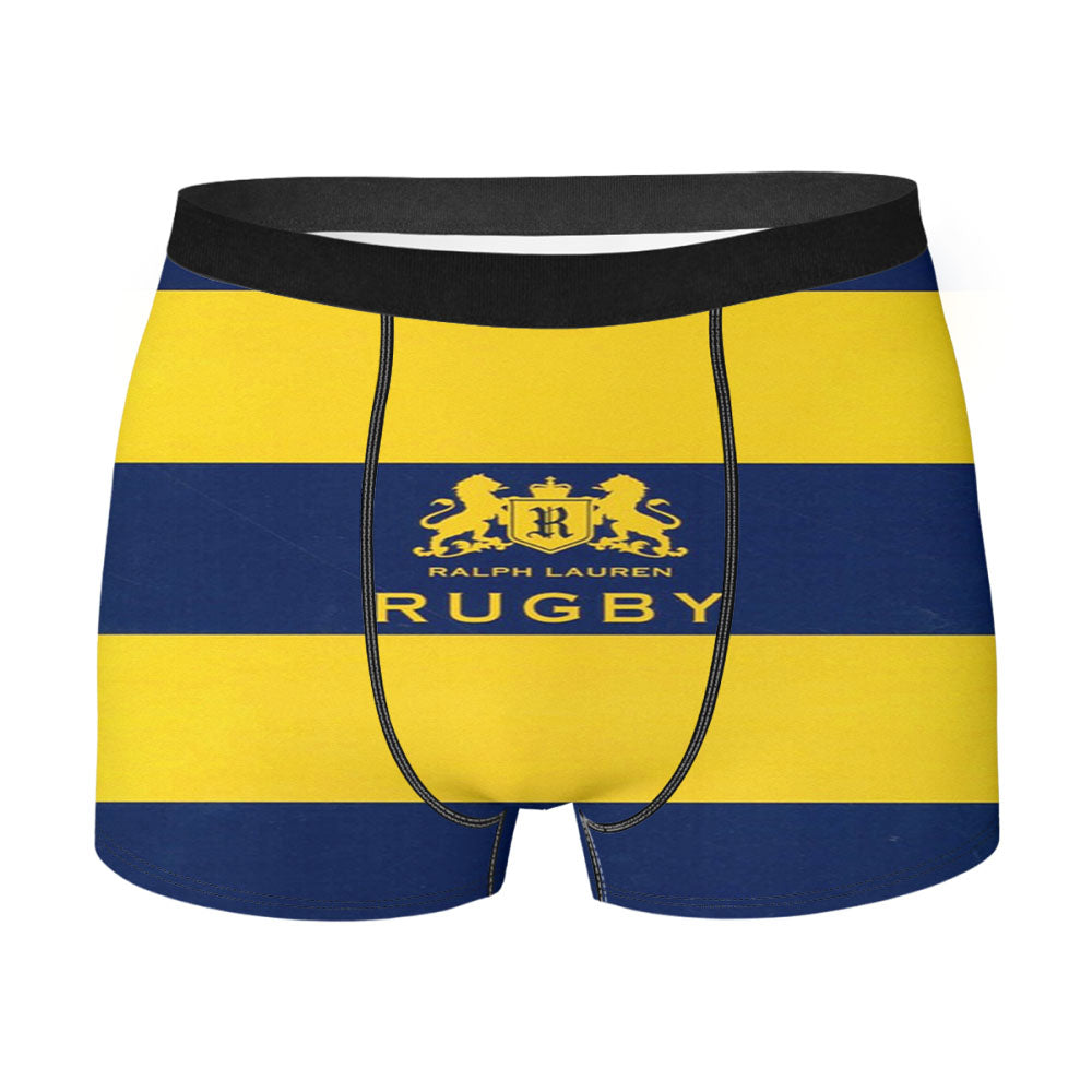Yellow Blue Stripe Polo Ralph Lauren Rugby Logo Men's Boxer Briefs