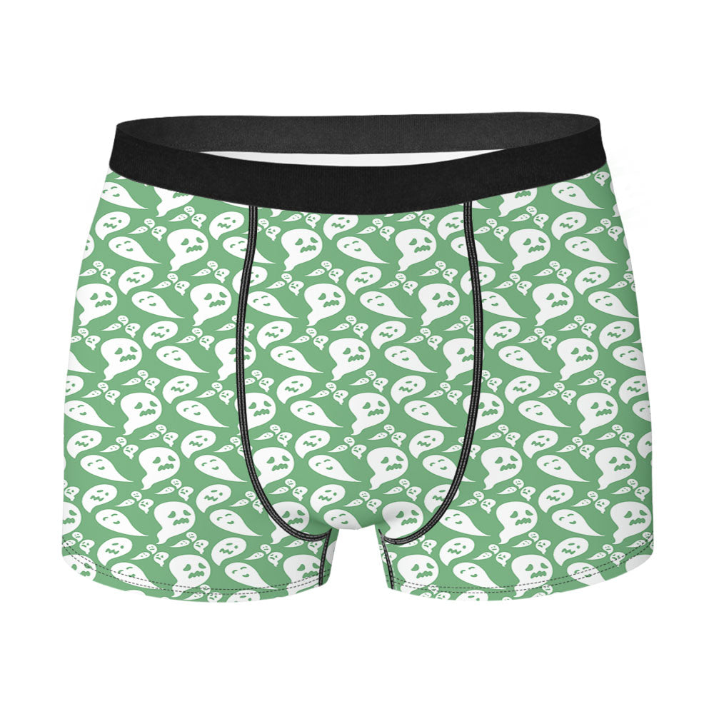 Dark Green Ghosts Pattern Halloween Men's Boxer Briefs