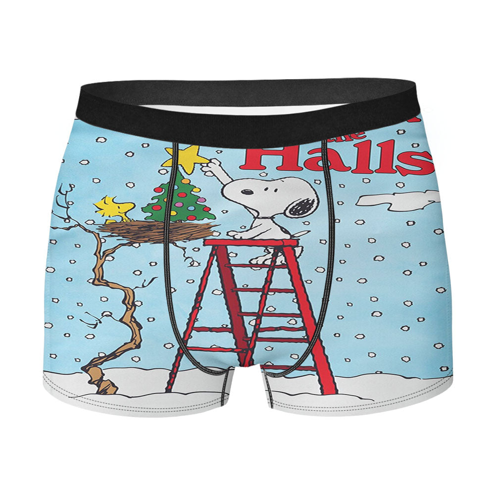 Deck The Halls Snoopy And Woodstock Christmas Men's Boxer Briefs