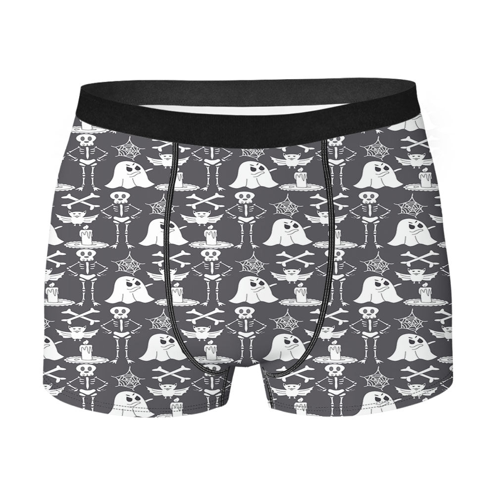 Grayscale Pattern Halloween Ghost Skeleton Men's Boxer Briefs