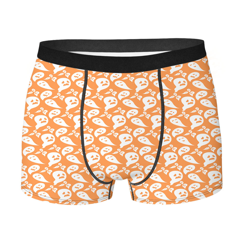Orange Ghosts Pattern Halloween Men's Boxer Briefs