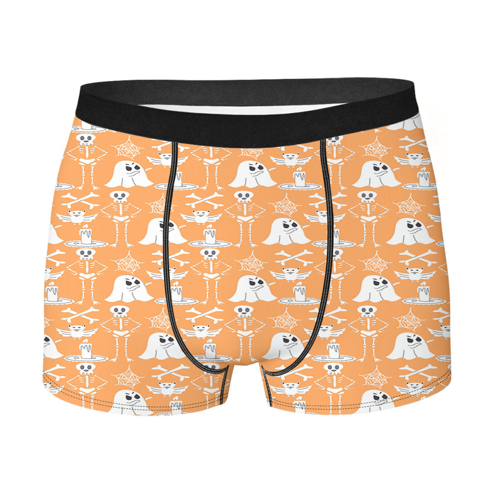 Orange Pattern Halloween Ghost Skeleton Men's Boxer Briefs