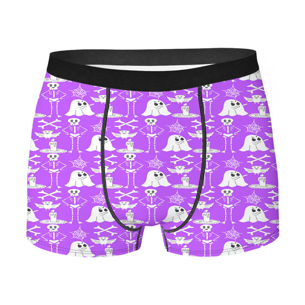 Purple Pattern Halloween Ghost Skeleton Men's Boxer Briefs