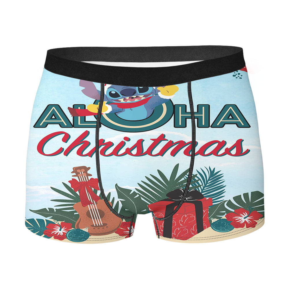 Stitch Aloha Christmas Men's Boxer Briefs