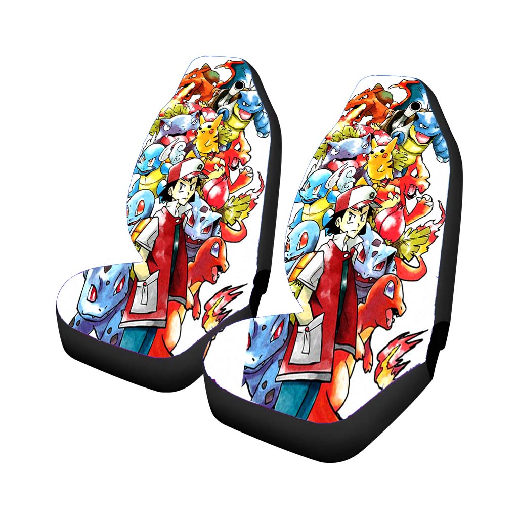 Ash Ketchum And Pokemon Watercolor Car Front Seat Covers