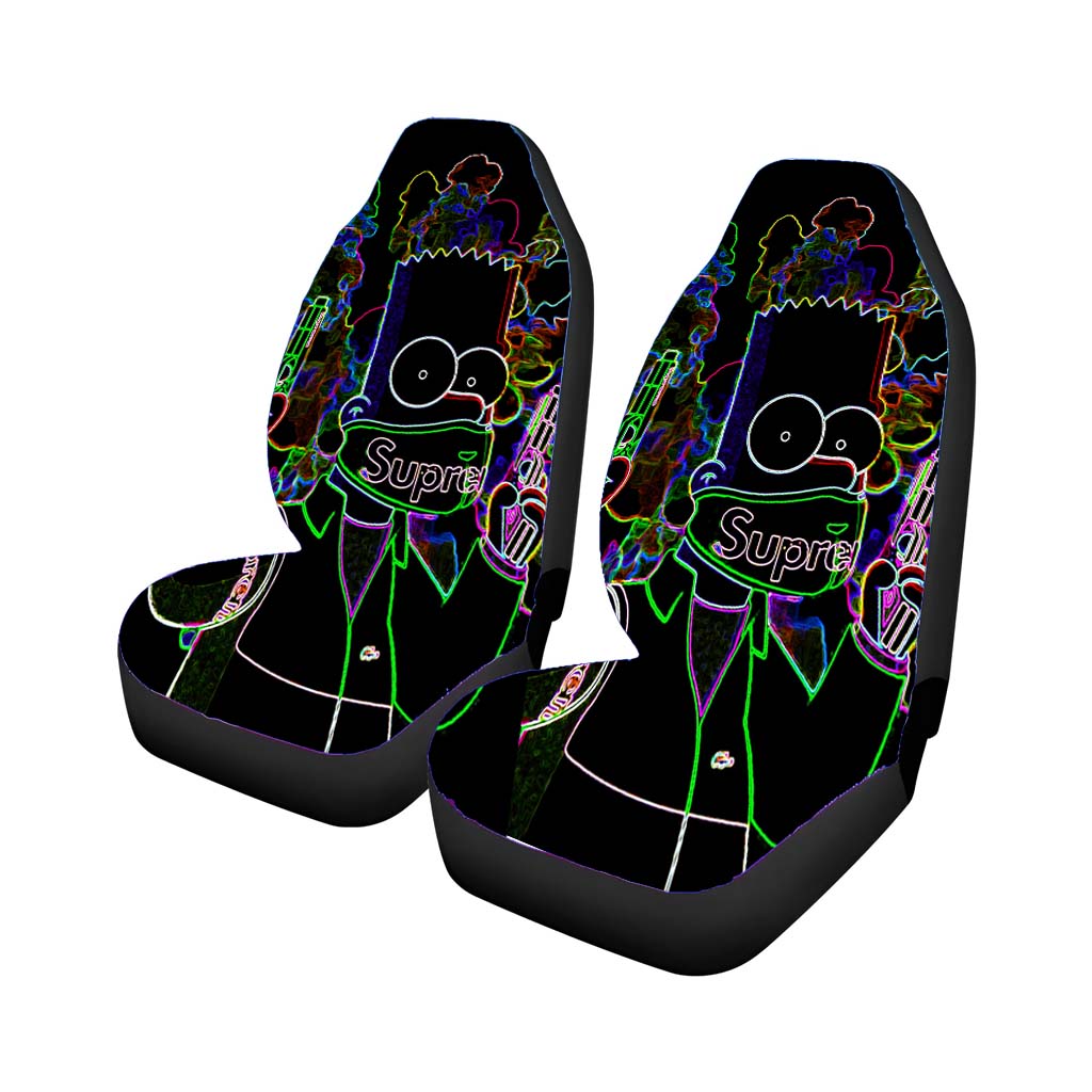 Bart Simpson In Black Car Front Seat Covers