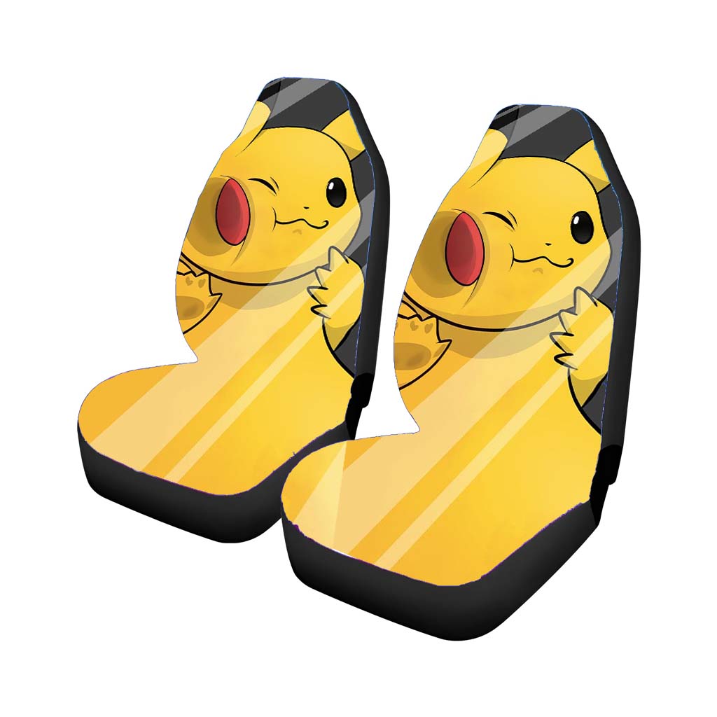Cute Face Pokemon Pikachu Trapped On Mirror Car Front Seat Covers