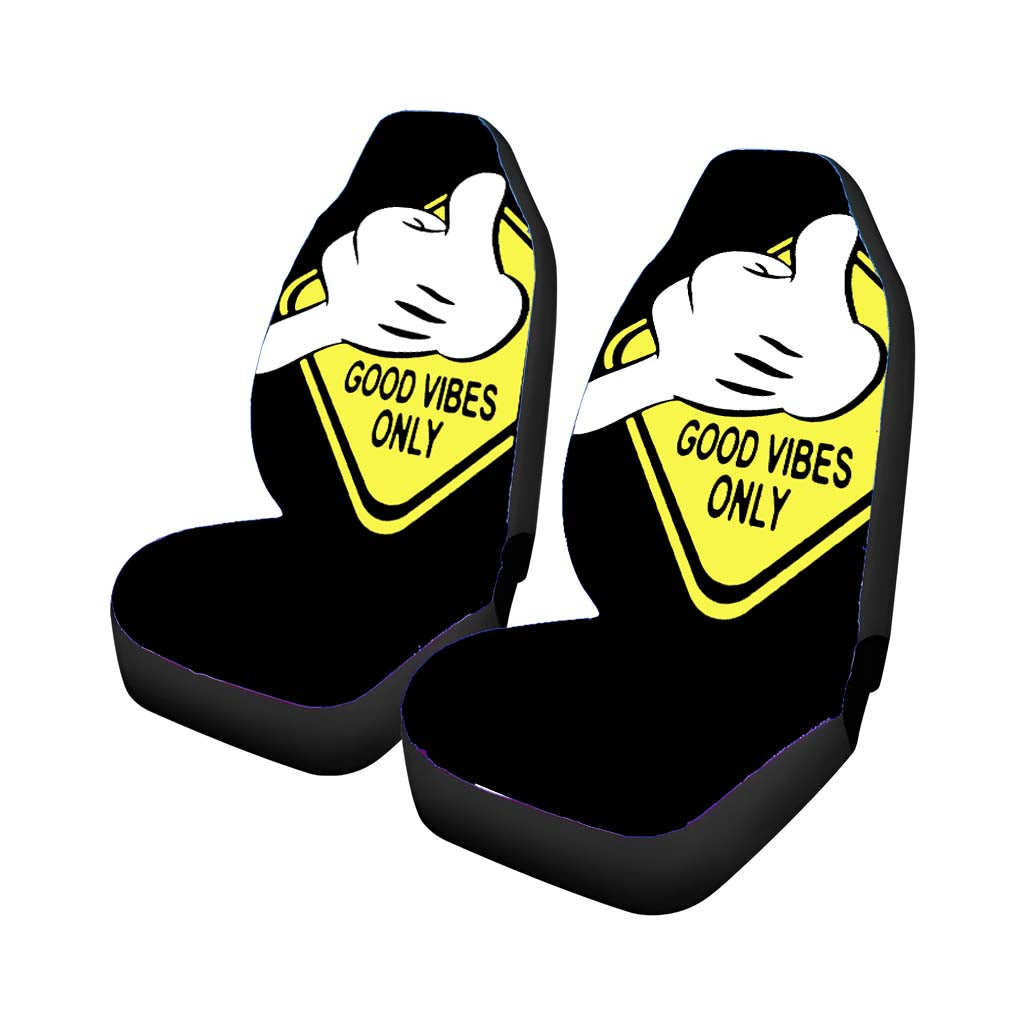 Disney Cartoon Mickey Hand Funny Quote Good Vibes Car Front Seat Covers