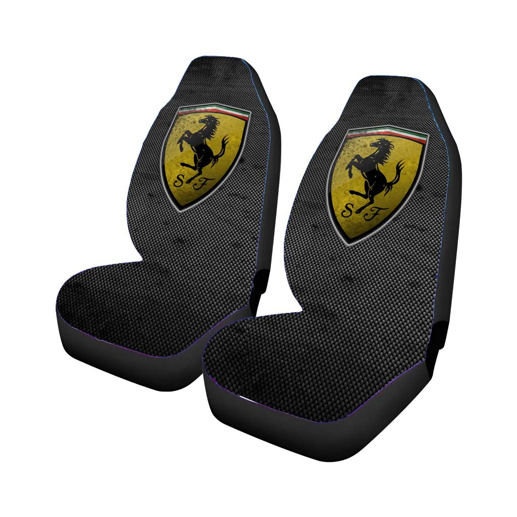 Ferrari Logo Black Grey Texture Car Front Seat Covers