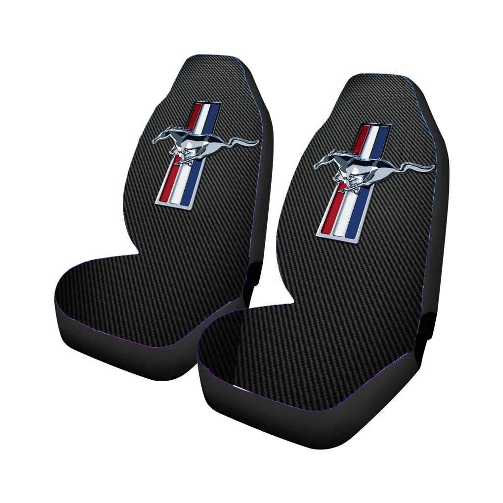 Ford Mustang Carbon Fiber Logo Car Front Seat Covers
