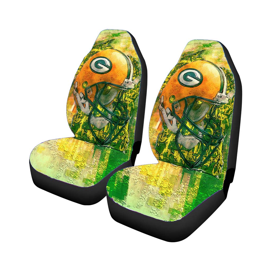 Green Bay Packers Helmet Abstract Art Car Front Seat Covers
