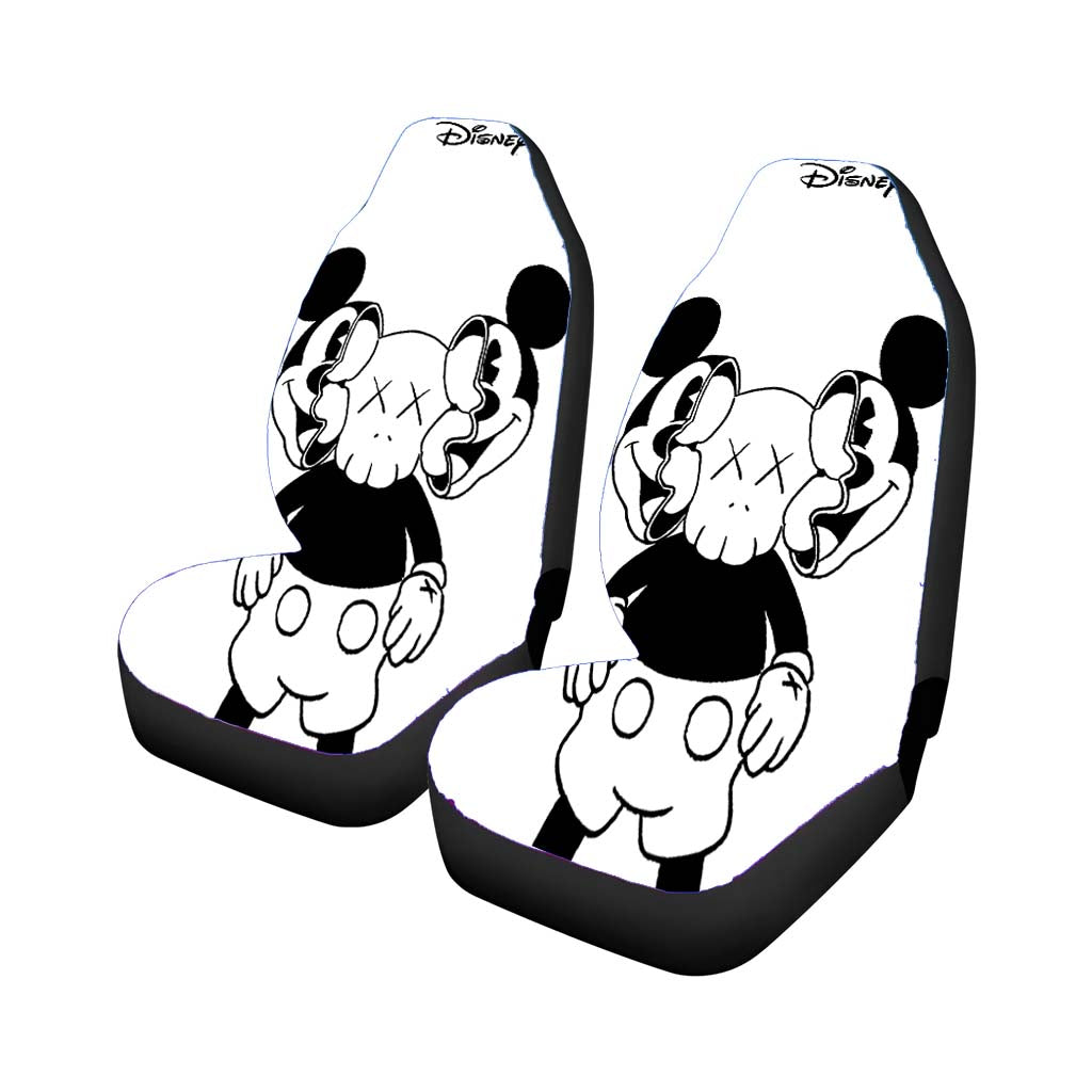 Mickey Mouse X Kaws Siluet Bw Car Front Seat Covers