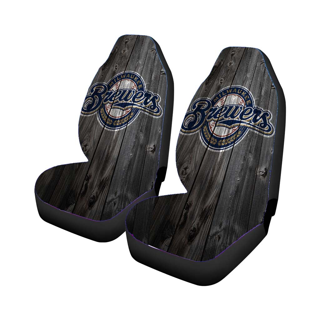 Milwaukee Brewers Mlb Logo Dark Wood Wallpaper Car Front Seat Covers