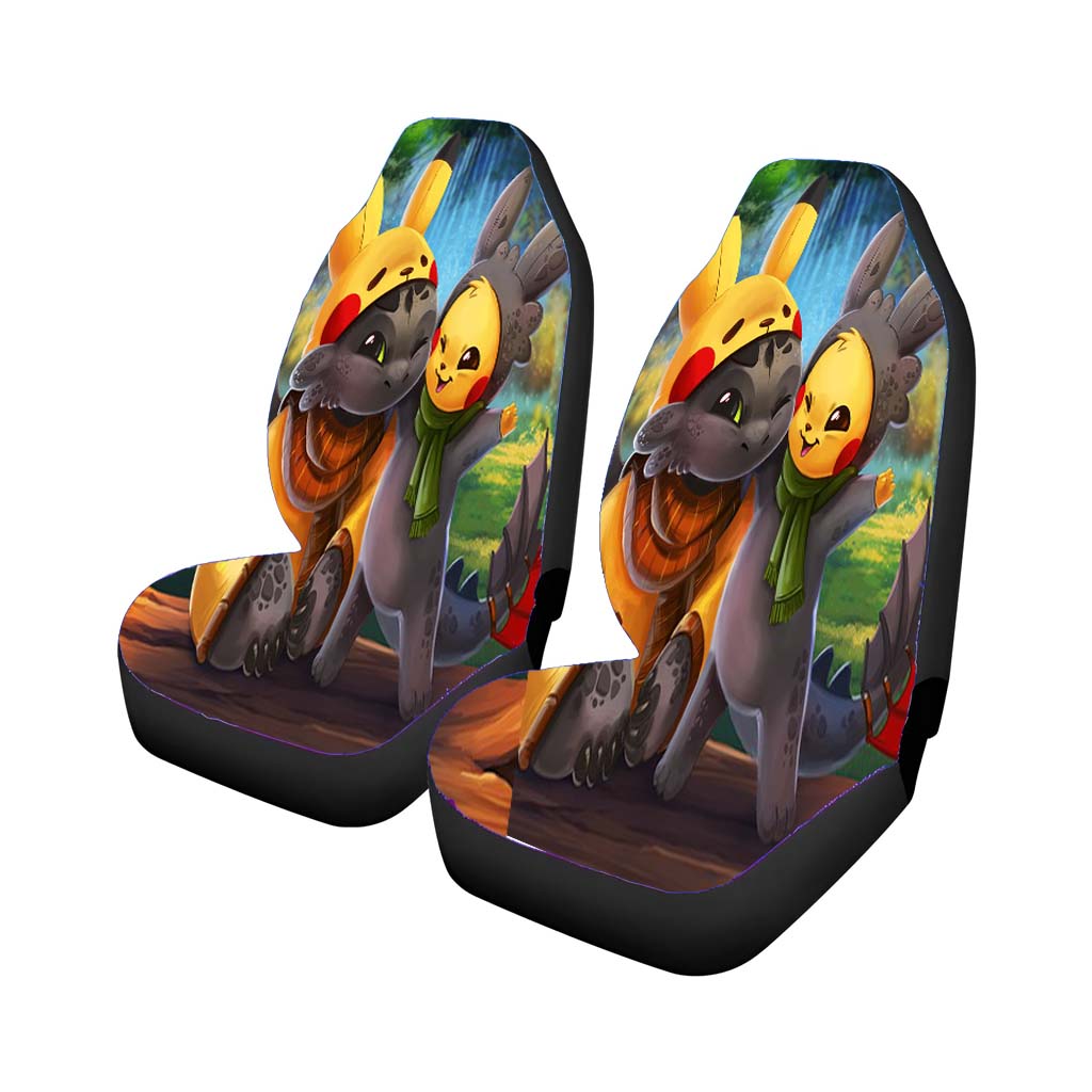 Pikachu And Toothless Car Front Seat Covers