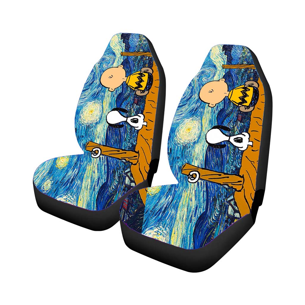 Snoopy And Charlie And Starry Night Car Front Seat Covers