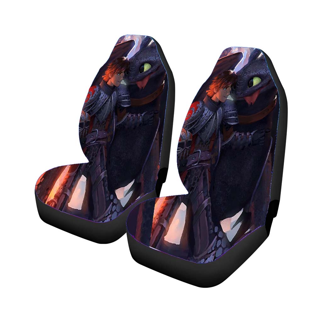 Toothless And Hiccup Illustration Draw Car Front Seat Covers