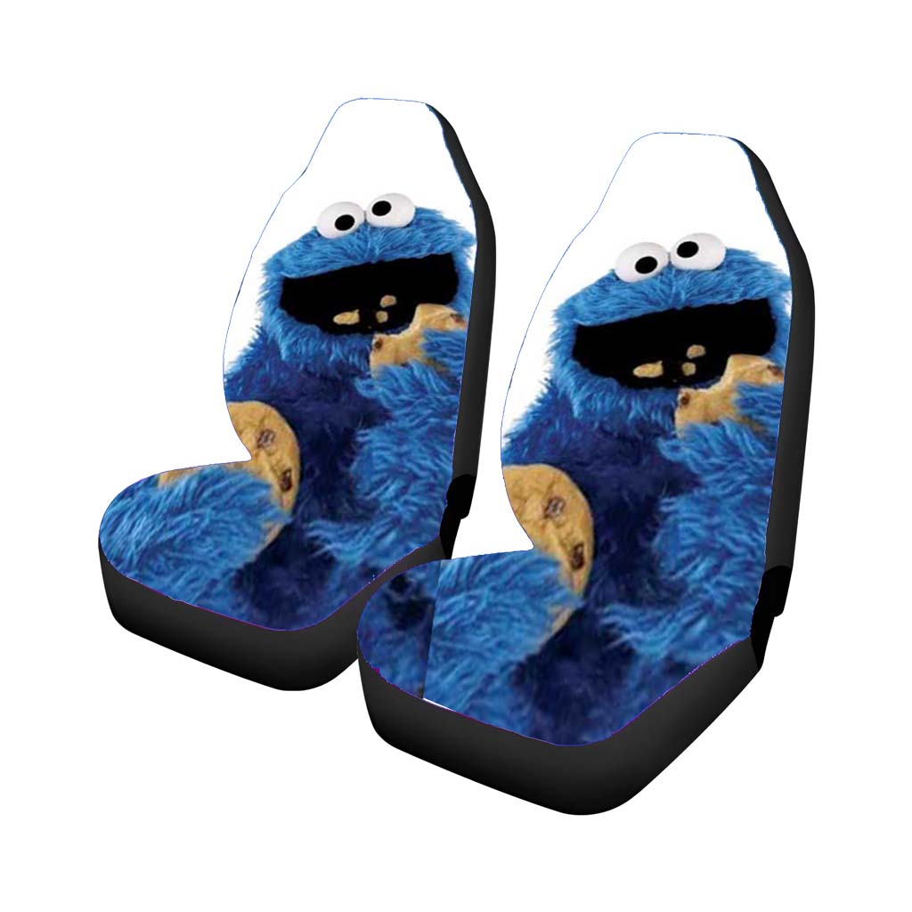Cookie Monster Plain Wht Car Front Seat Covers
