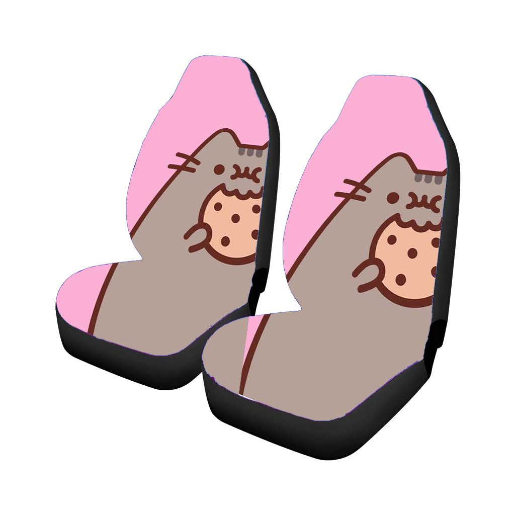 Cute Pusheen Eat A Cookies Car Front Seat Covers
