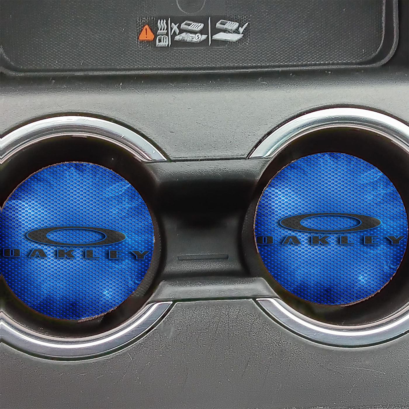 Blue Fiber Carbon Oakley Logo Wallpaper Car Coasters