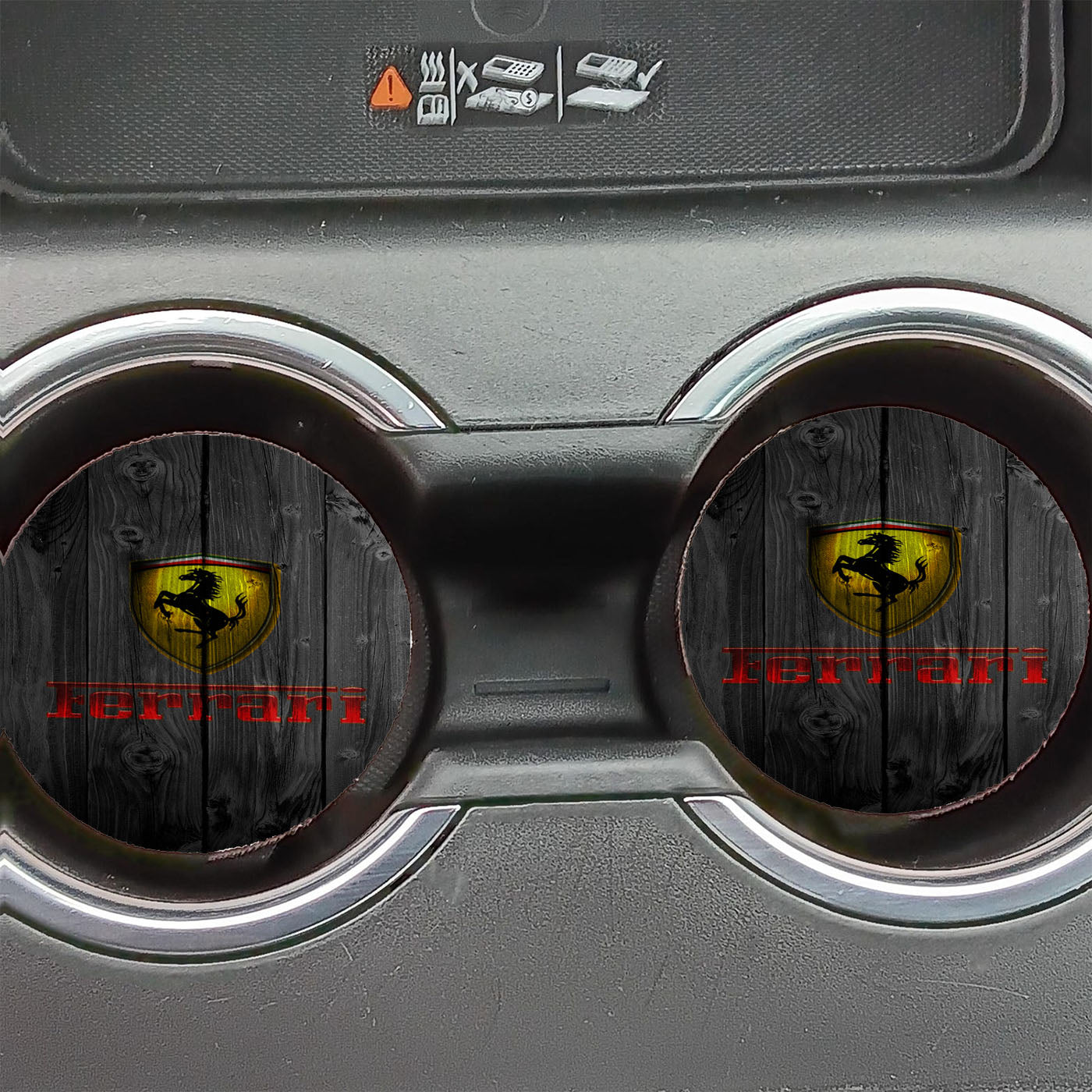Ferrari Luxury Car Logo Dark Wood Wallpaper Car Coasters